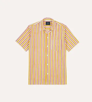 Everyday Fit Yellow and Pink Stripe Block Print Cotton Camp Collar Short Sleeve Shirt