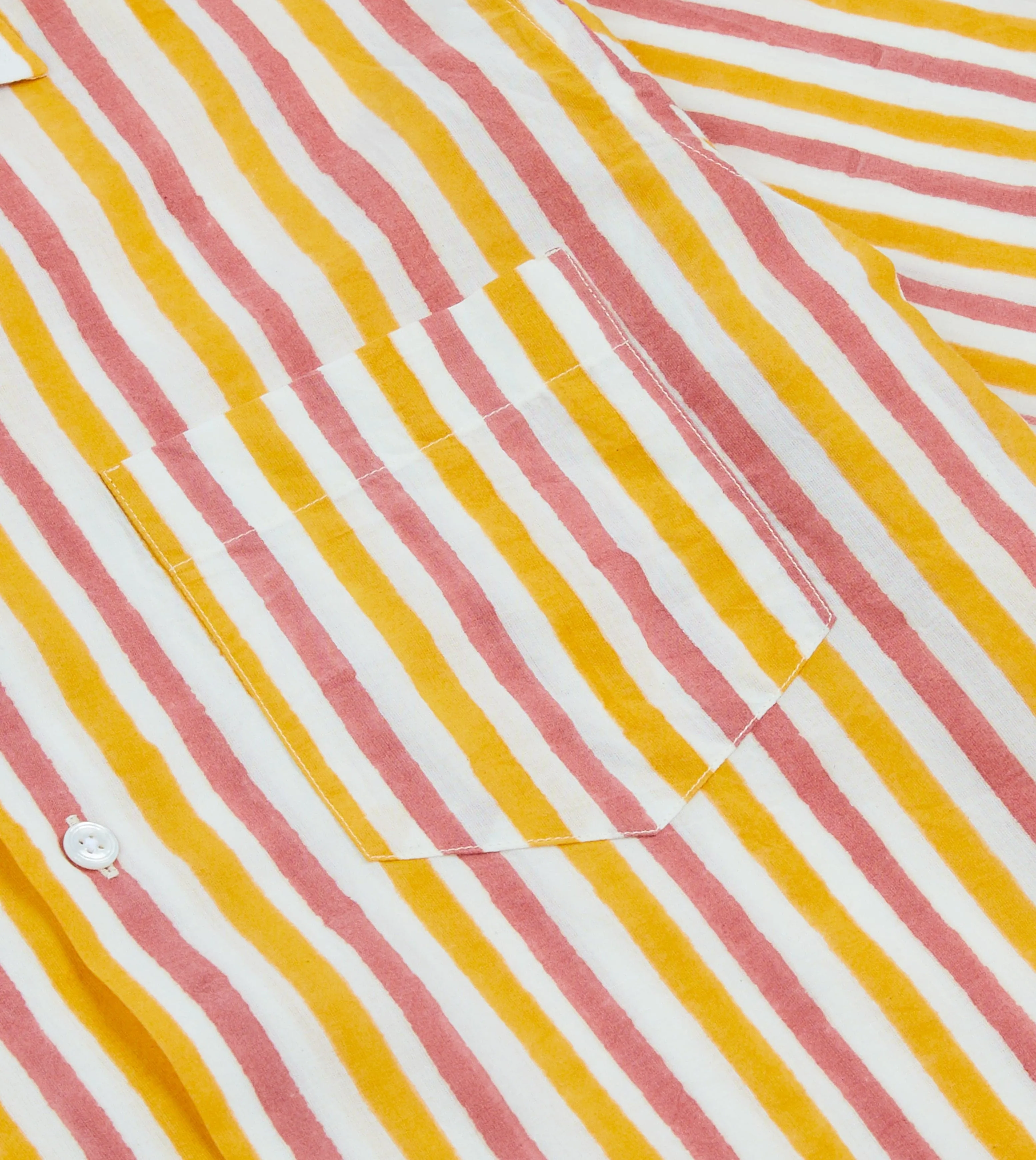 Perfect for Vacation Yellow and Pink Stripe Block Print Cotton Camp Collar Short Sleeve Shirt