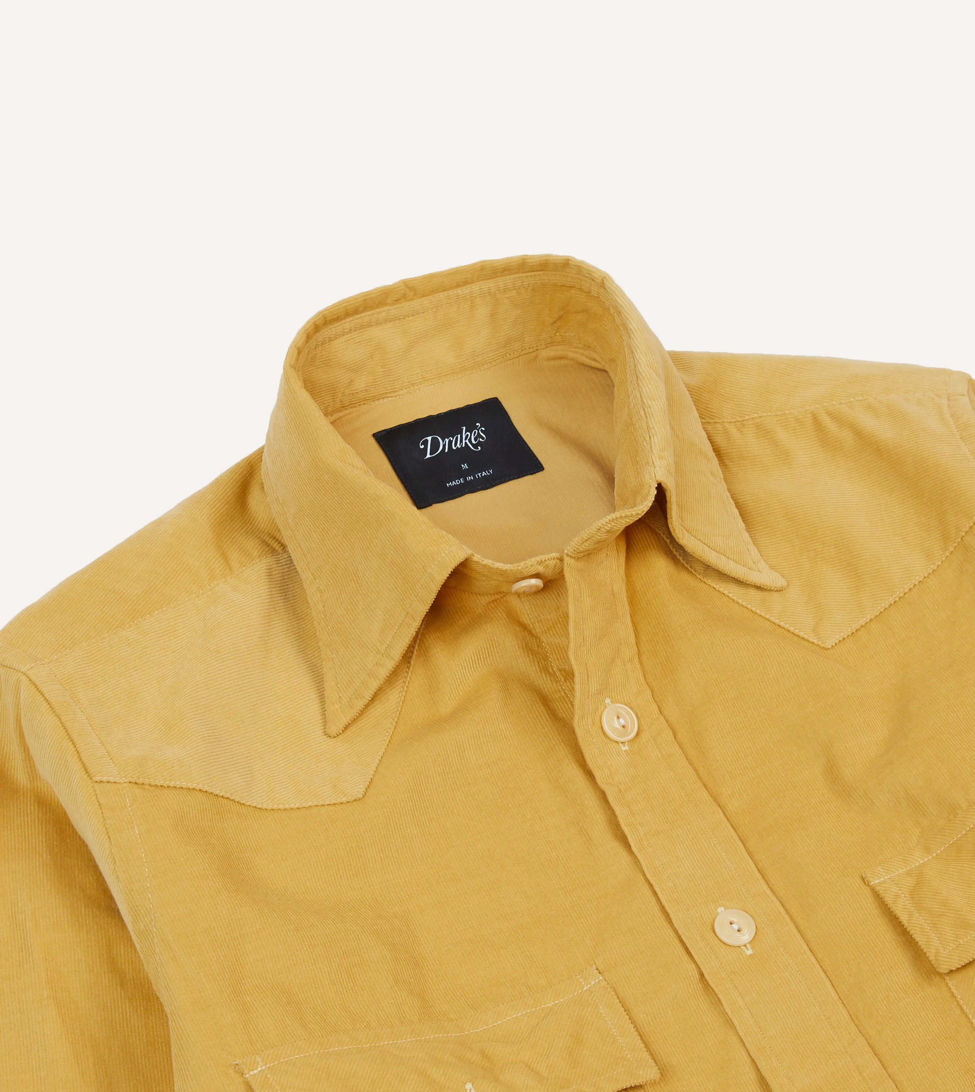 Yellow Corduroy Two-Pocket Western Shirt Daily Style Trend Smooth Finish