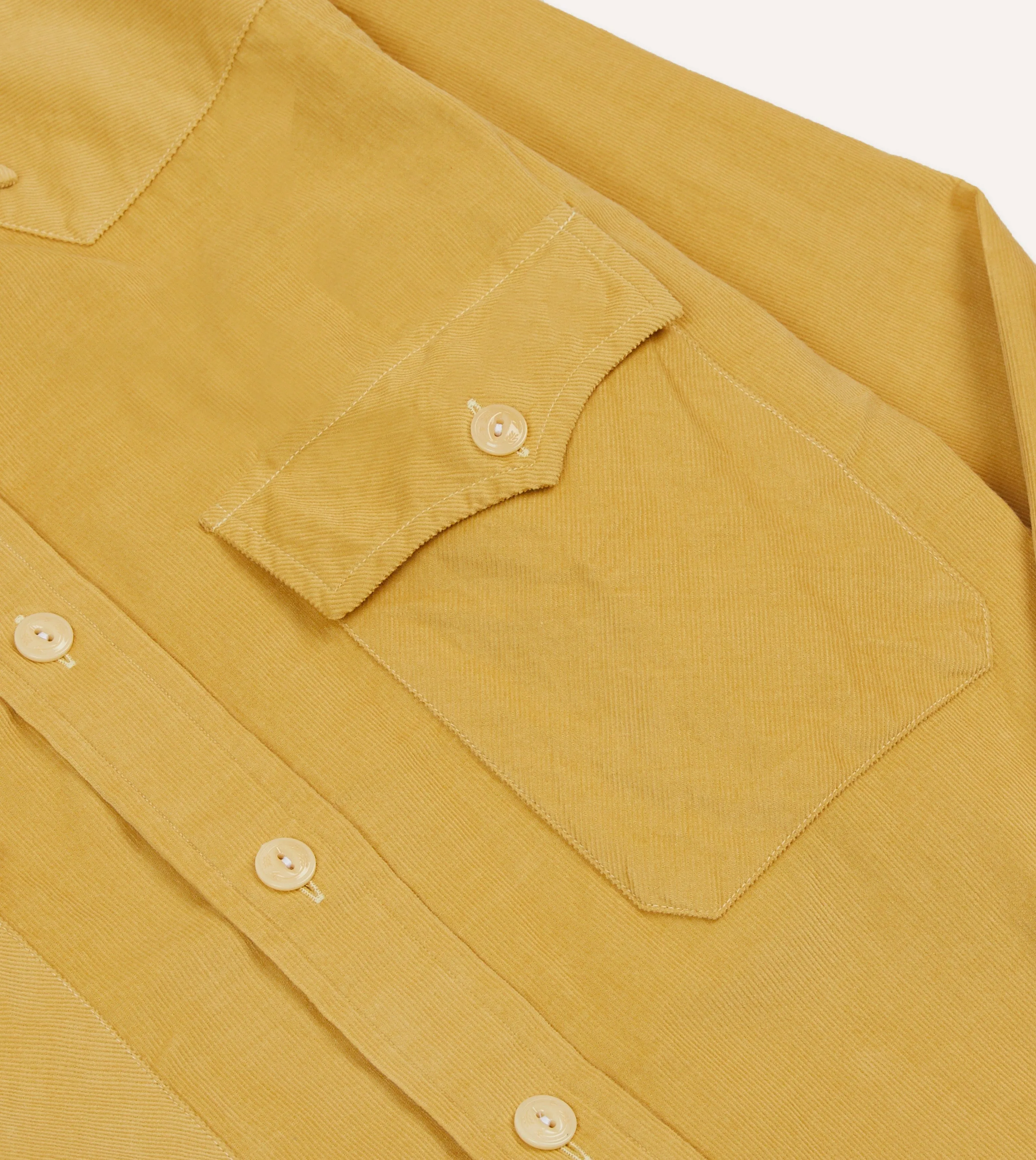 Formal Style Fade Resistant Print Yellow Corduroy Two-Pocket Western Shirt