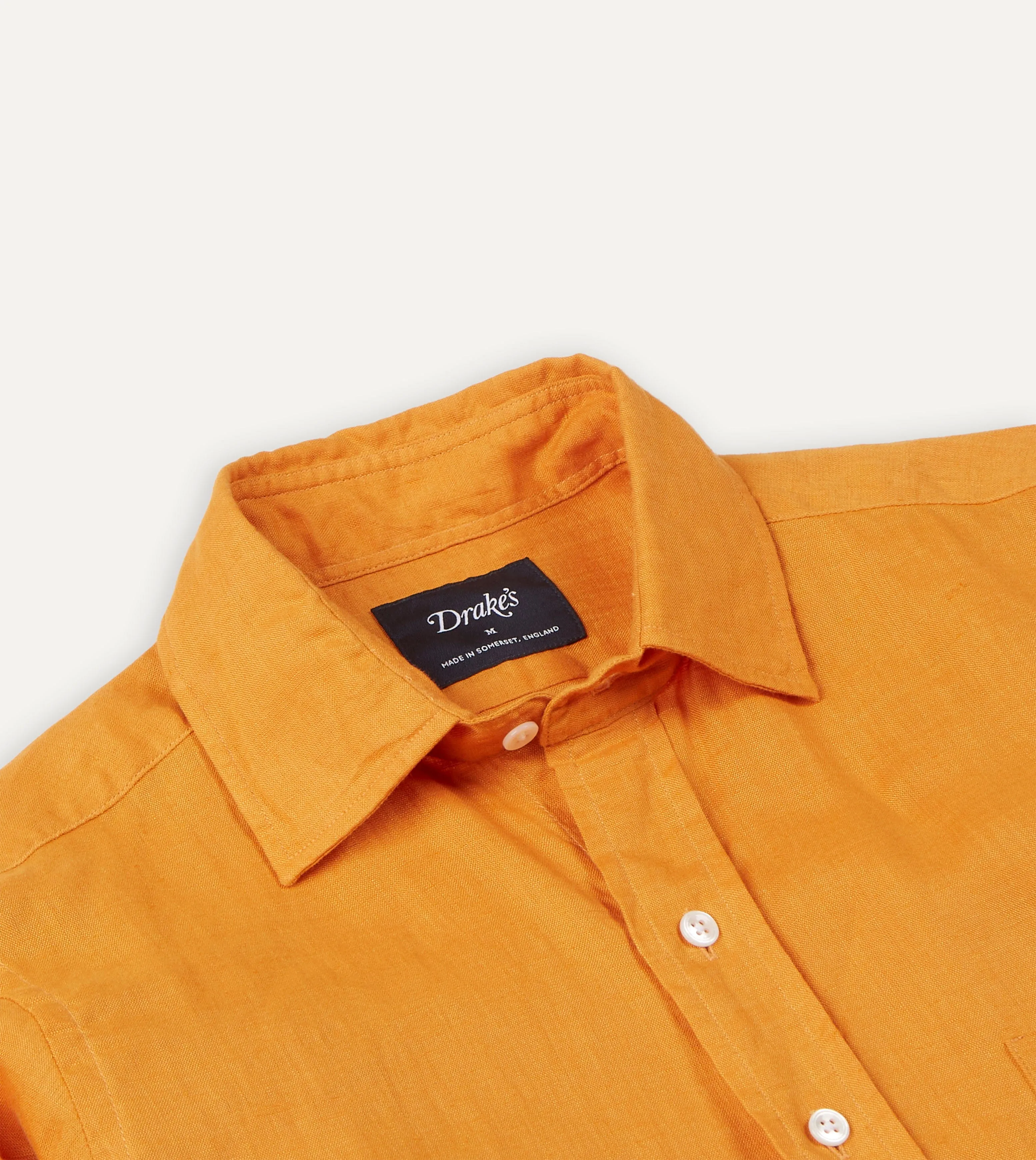 Yellow Linen Spread Collar Shirt Pocket Detailing