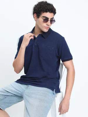 Kind Soul Men's Navy Blue Polo Collar Regular Fit T-Shirt