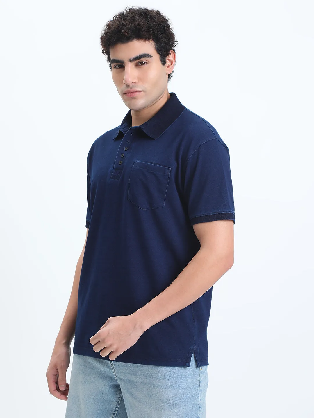 Elegant Pants Men's Navy Blue Polo Collar Regular Fit T-Shirt