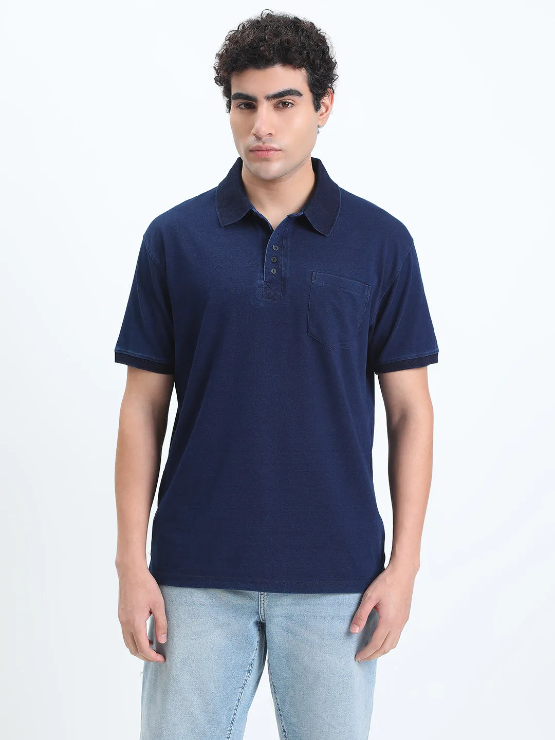 Men's Navy Blue Polo Collar Regular Fit T-Shirt Professional Style Sporty Dress