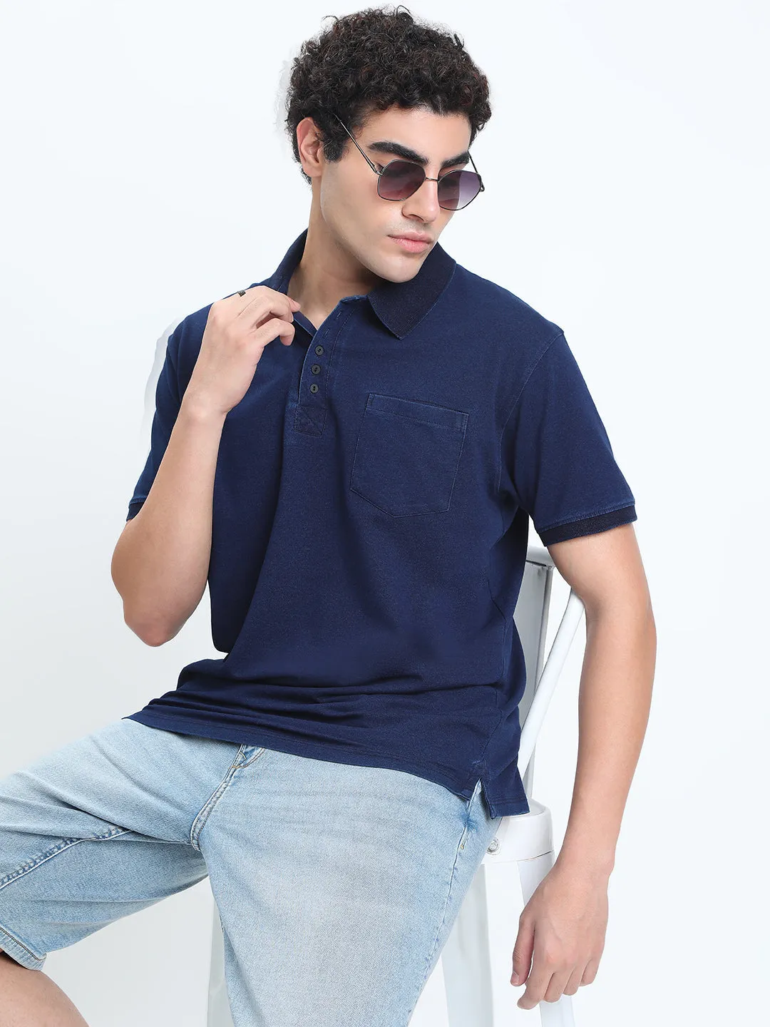 Kind Soul Men's Navy Blue Polo Collar Regular Fit T-Shirt