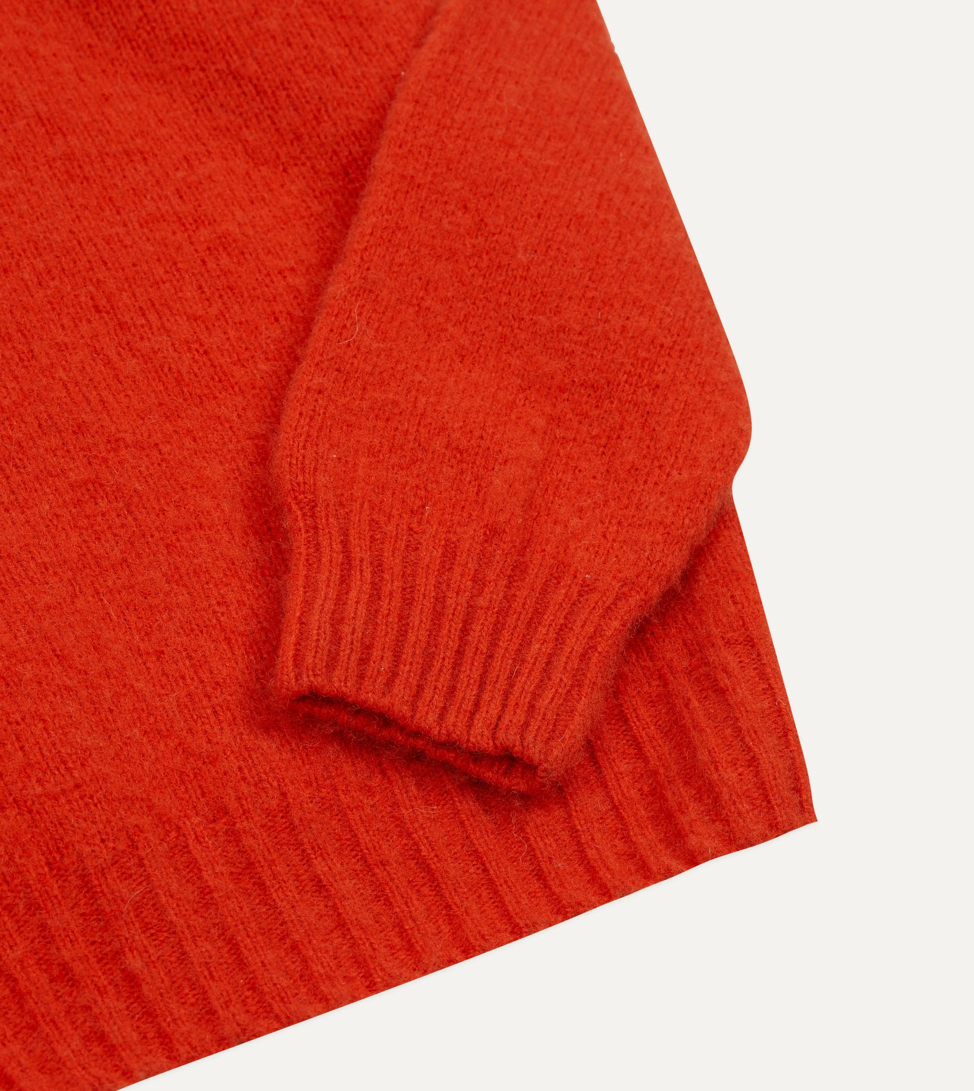 Double Layered Collar Stay Cozy Red Brushed Shetland Crew Neck Jumper