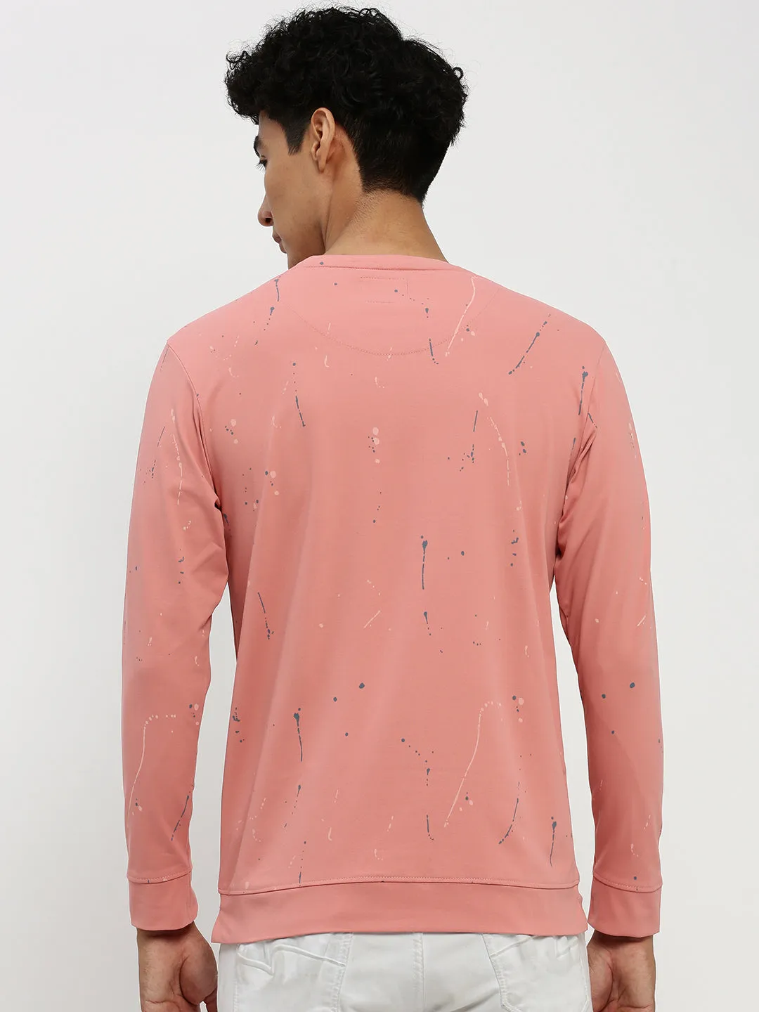 Fresh Relaxed Men's Peach Printed Round Neck Cotton Sweatshirt