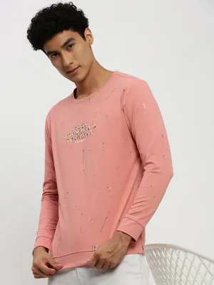 Men's Peach Printed Round Neck Cotton Sweatshirt product neutral versatility Striped