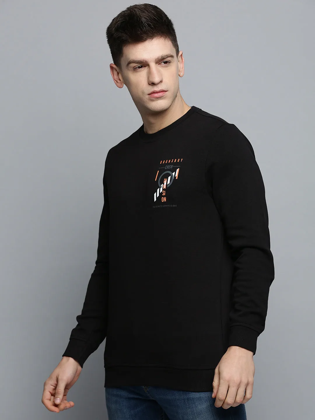 product floral delicacy stain resistant coating Men's Black Printed Knitted Cotton Sweatshirt