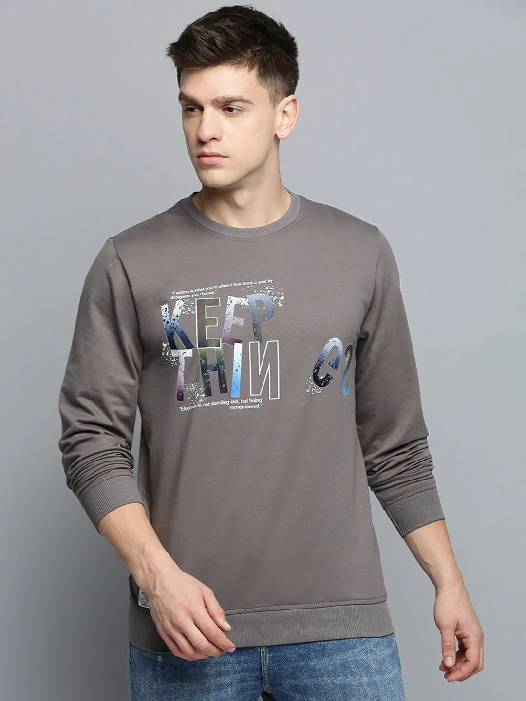 Men's Grey Typography Printed Sweatshirt Core Sporty product safety