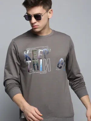 Men's Grey Typography Printed Sweatshirt young people Layer Chic